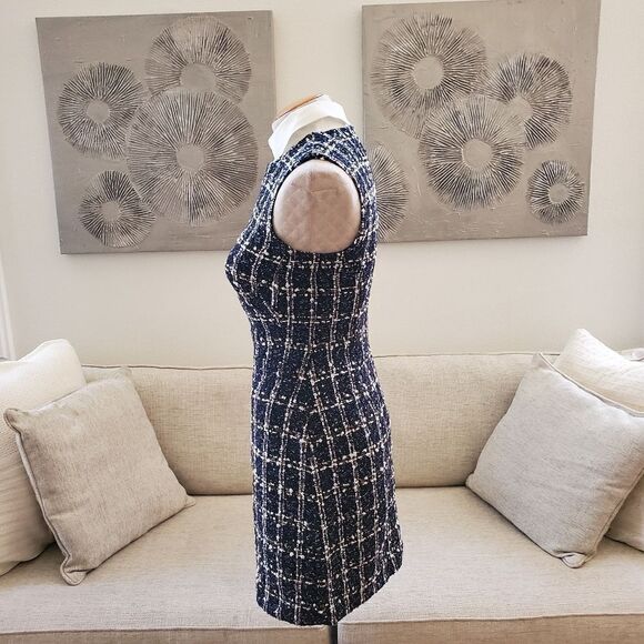 🔆 ELIZA J 🔆 Boucle Tweed Detachable Shirt Collar Dress - [size 2, Blue] - Picture 7 of 12